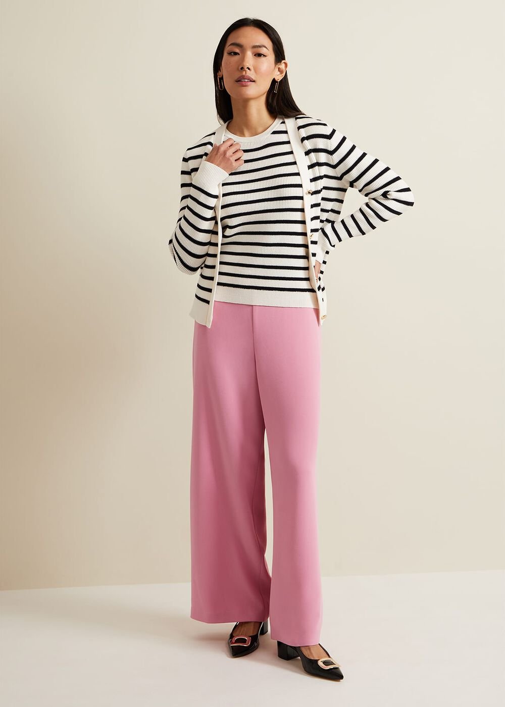 Chloe Stripe Cardigan Ivory/Navy