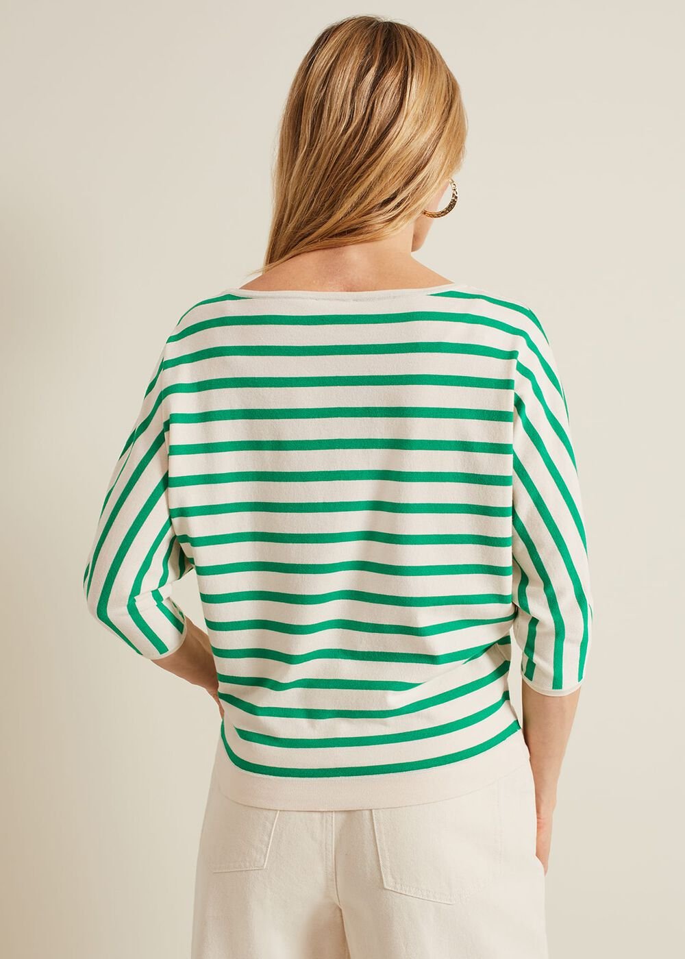 Women's Green Stripe Batwing Jumper Multi-Coloured