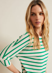 Women's Green Stripe Batwing Jumper Multi-Coloured