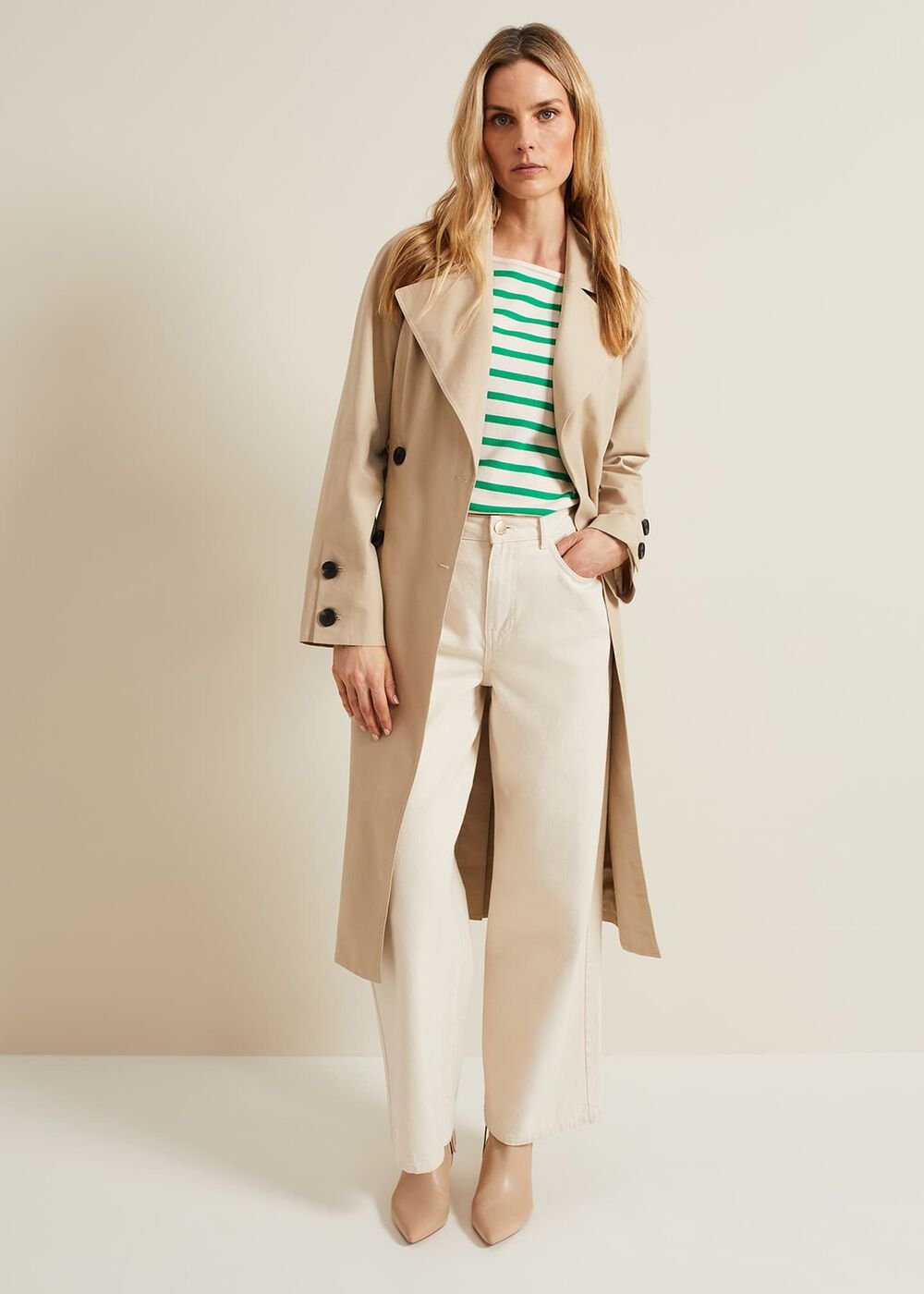 Women's Green Stripe Batwing Jumper Multi-Coloured