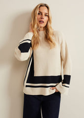 Kayleigh Chunky Boxy Striped Jumper Stone/Navy