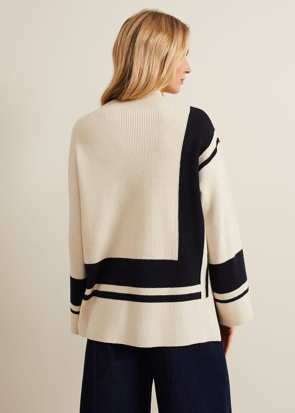 Kayleigh Chunky Boxy Striped Jumper Stone/Navy