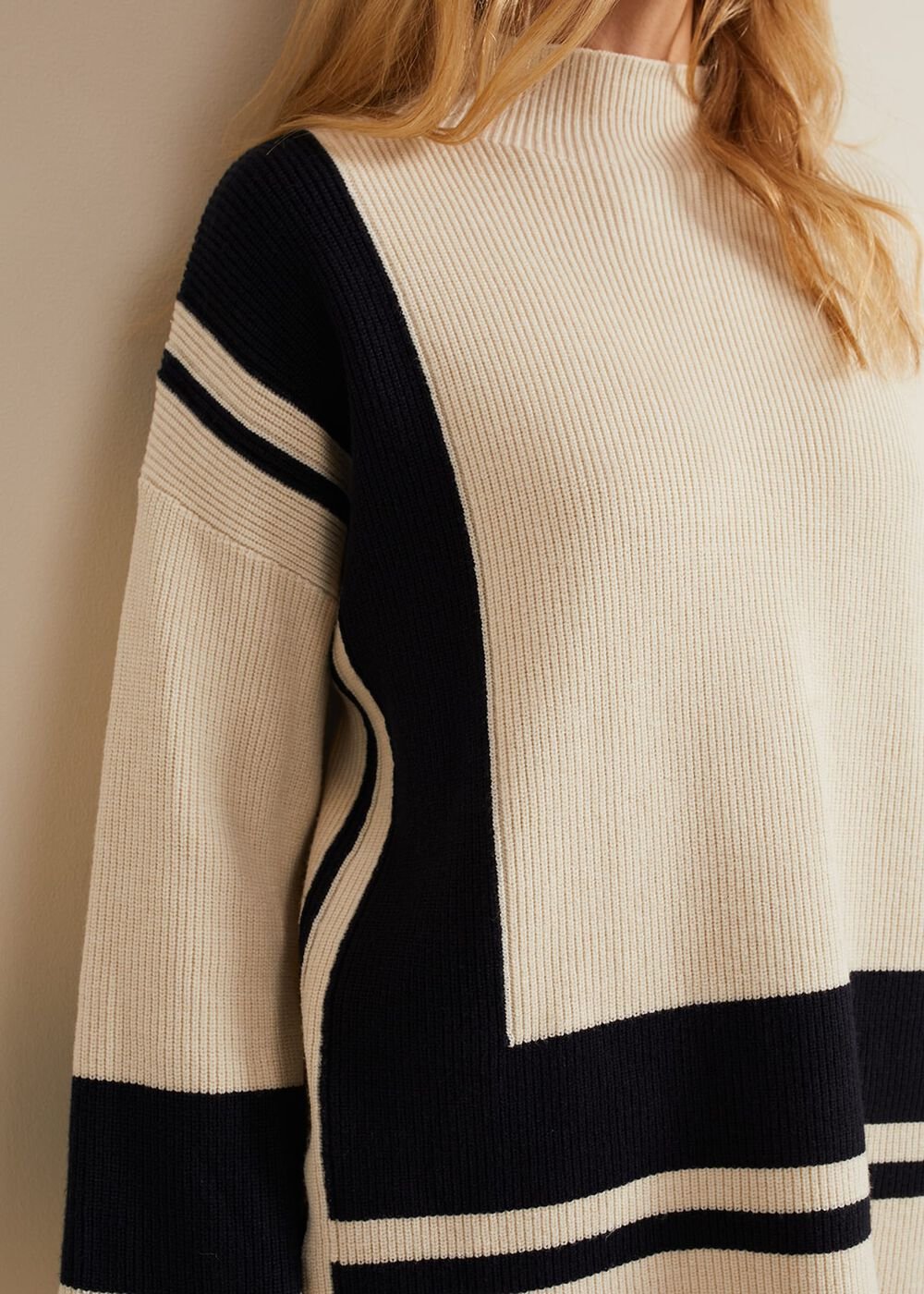 Kayleigh Chunky Boxy Striped Jumper Stone/Navy