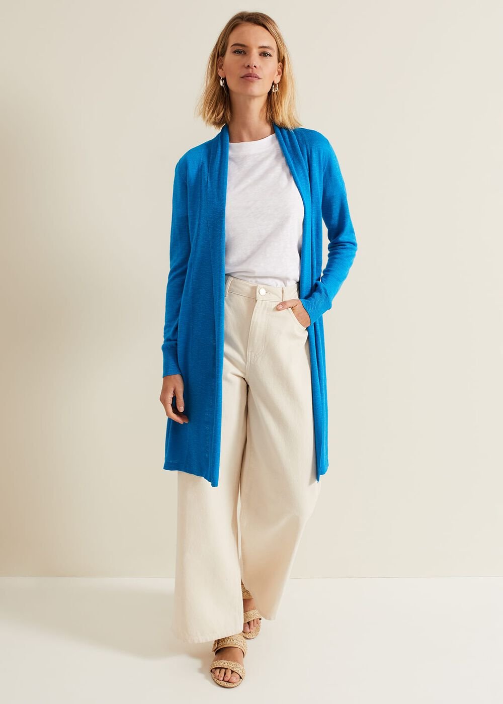 Louise Linen Longline Cardigan Blue