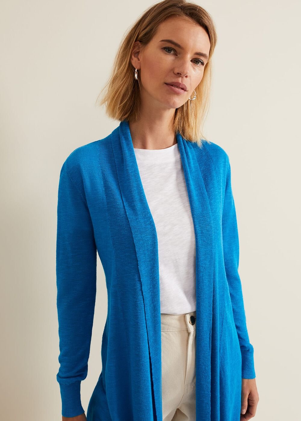 Louise Linen Longline Cardigan Blue