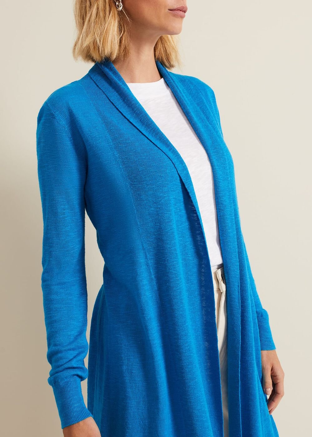 Louise Linen Longline Cardigan Blue