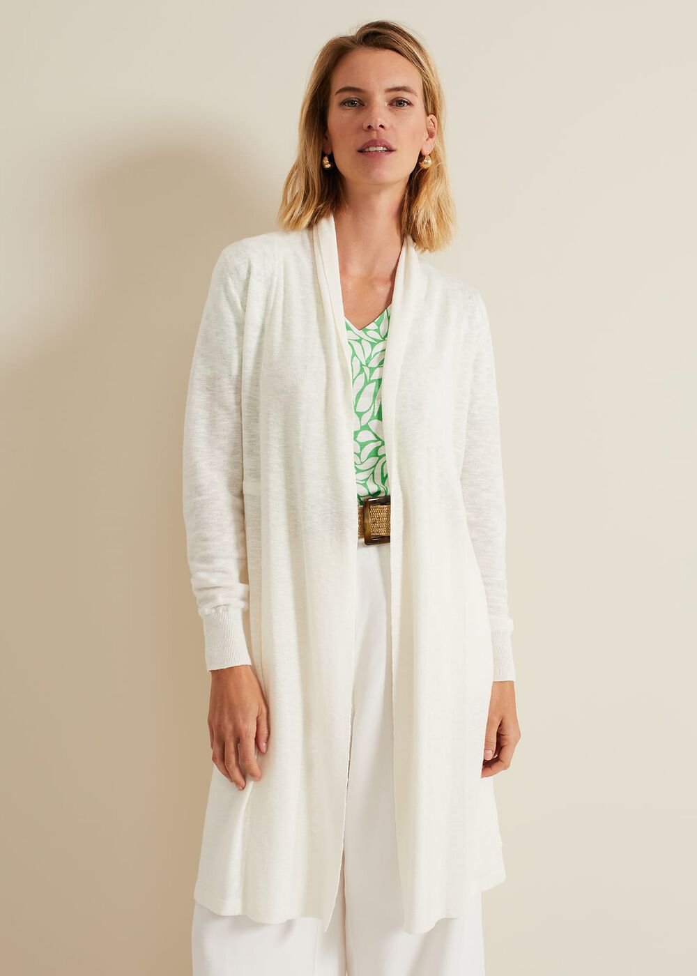 Louise Linen Longline Cardigan Ivory