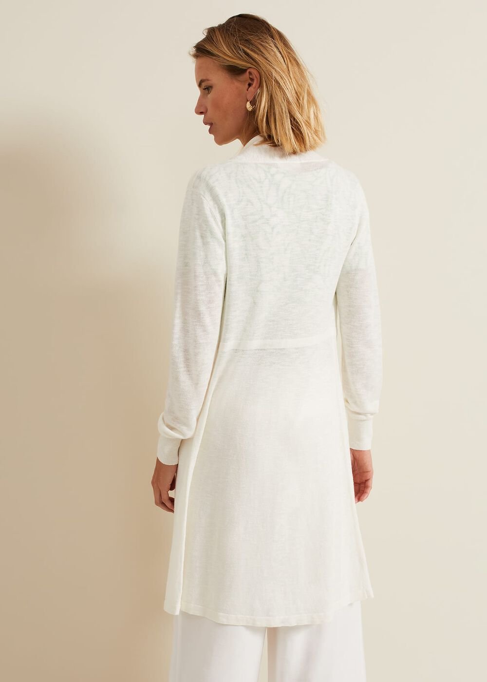 Louise Linen Longline Cardigan Ivory