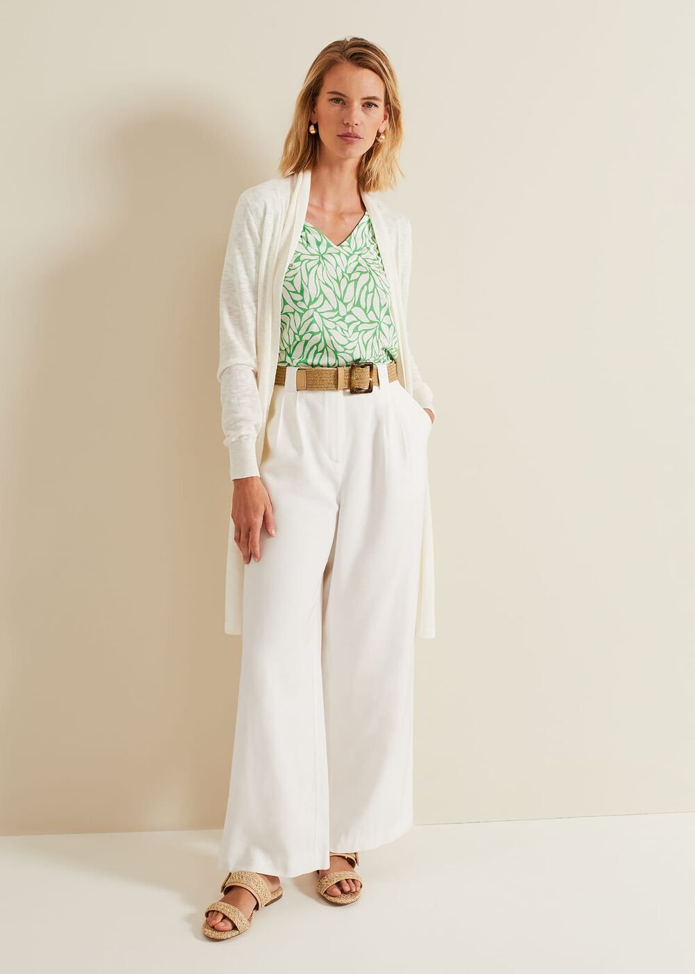Louise Linen Longline Cardigan Ivory