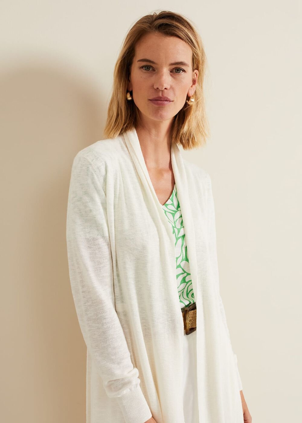 Louise Linen Longline Cardigan Ivory