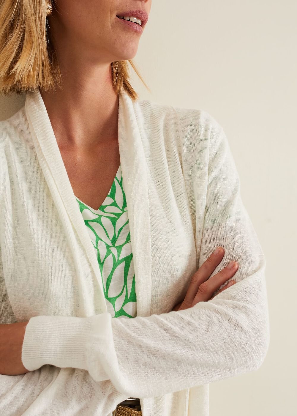 Louise Linen Longline Cardigan Ivory