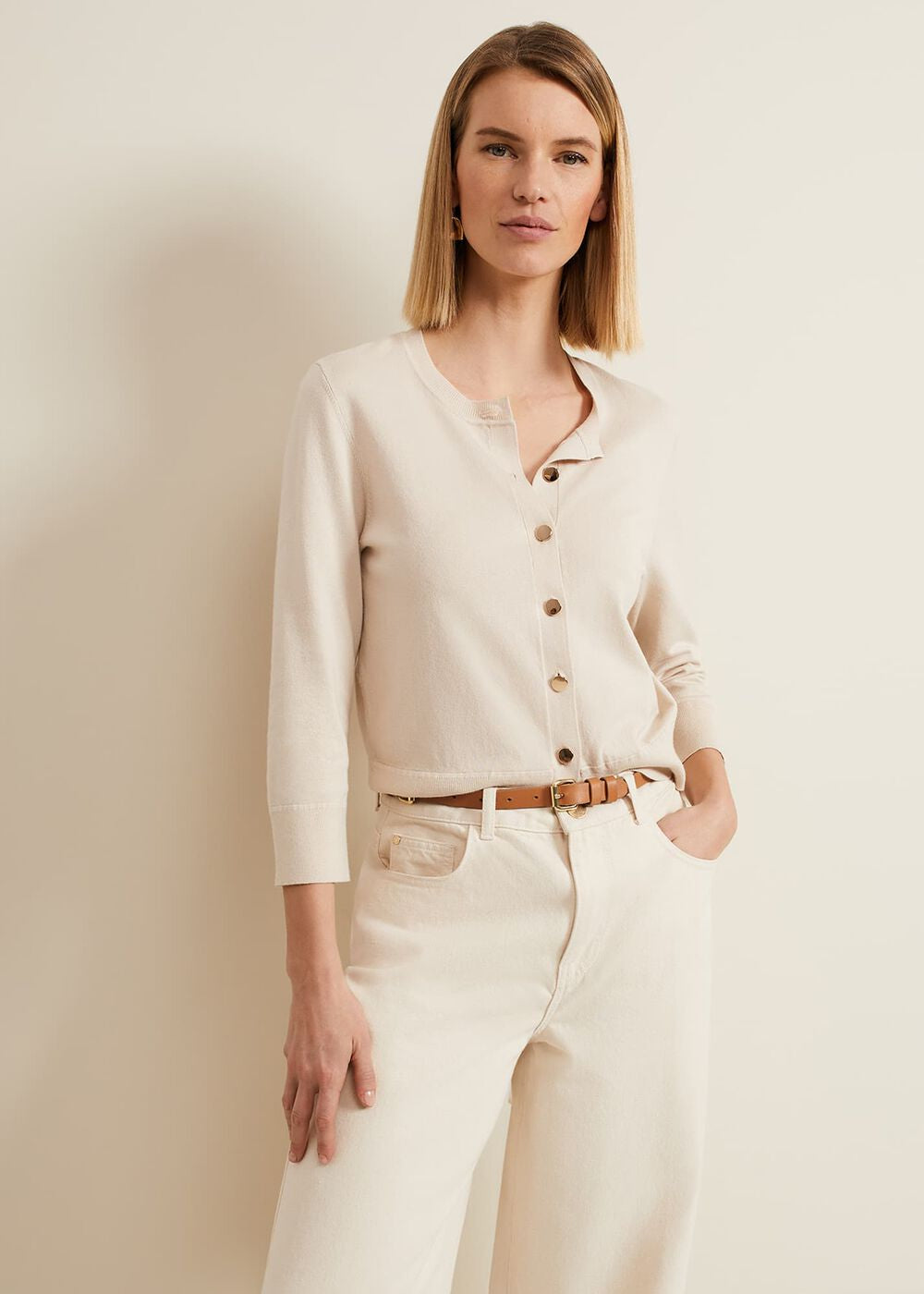 Robin Button Through Cardigan Stone