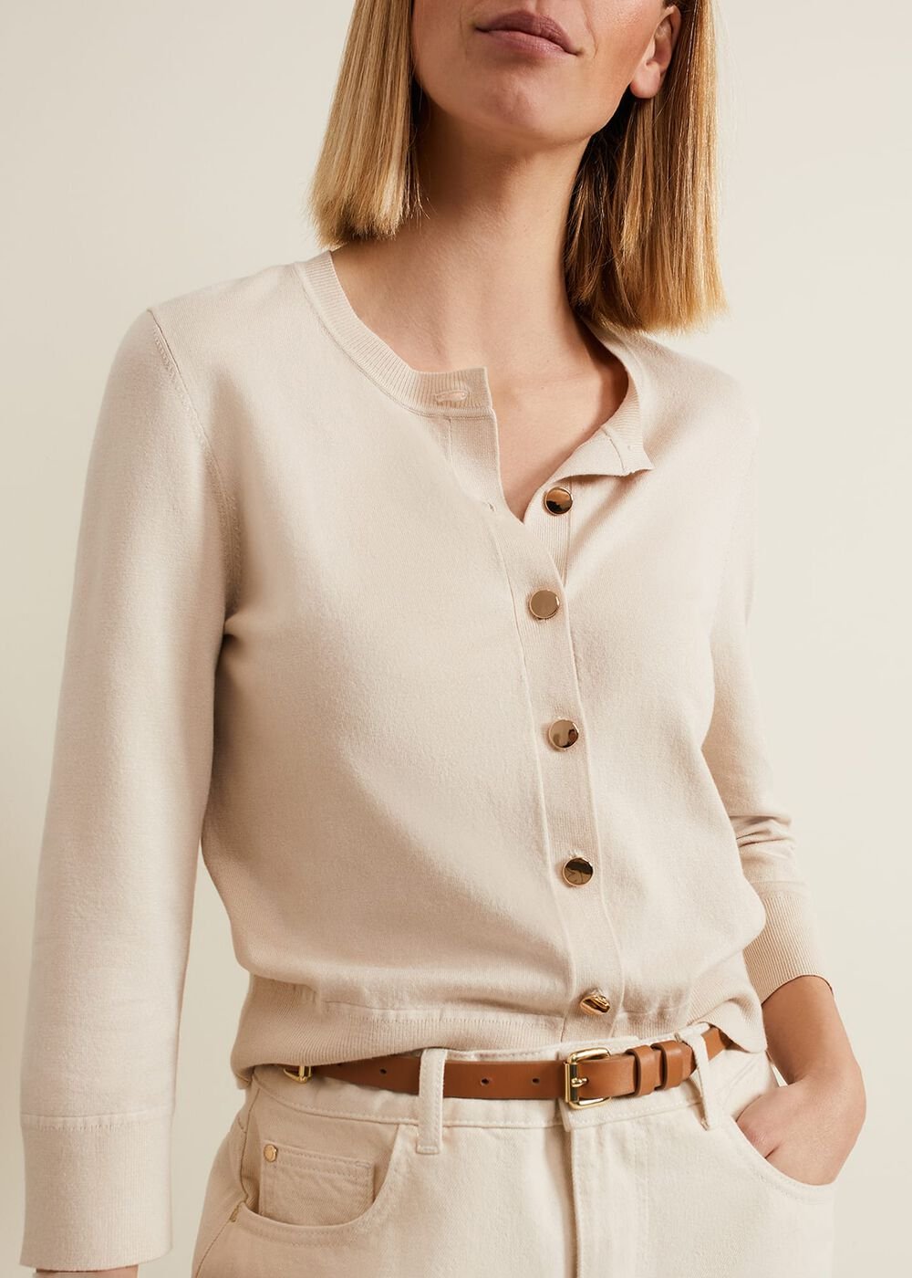 Robin Button Through Cardigan Stone