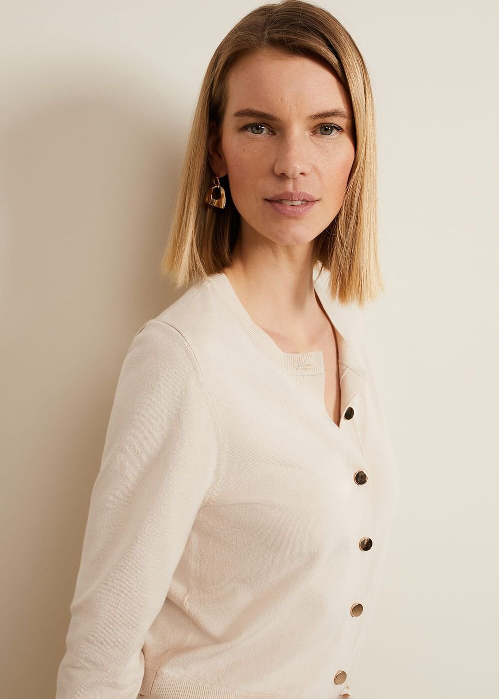 Robin Button Through Cardigan Stone