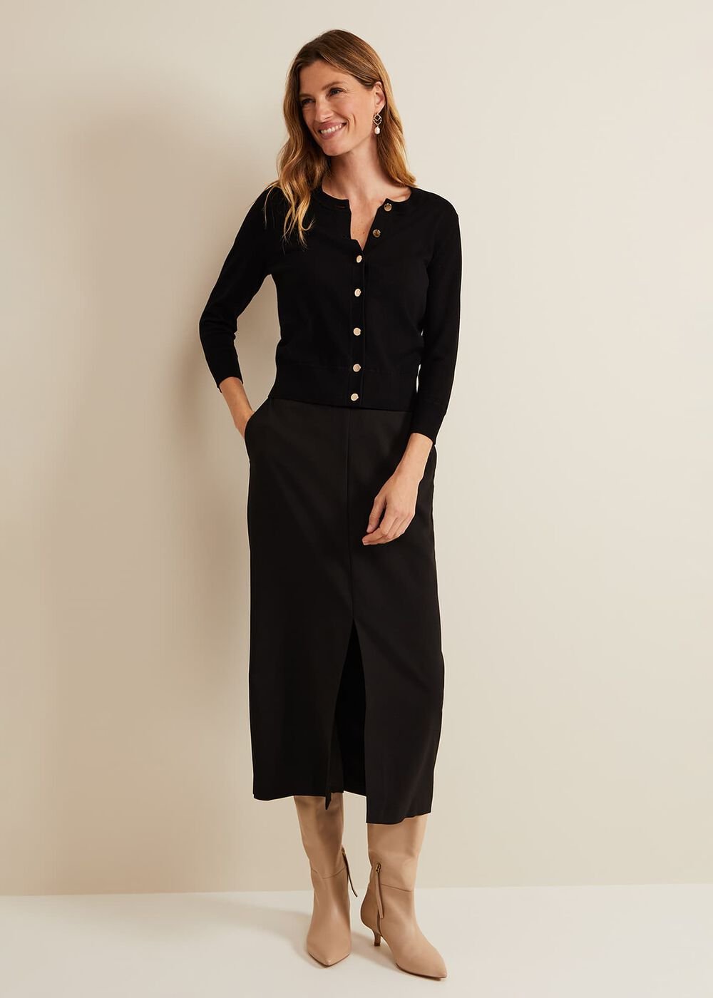 Robin Button Through Cardigan Black