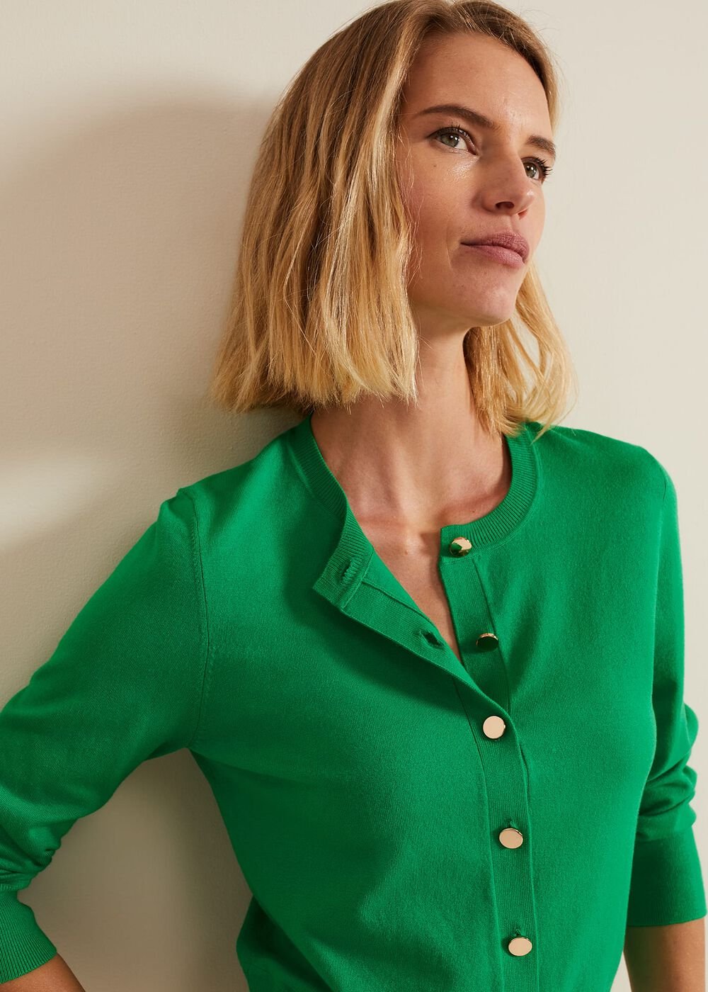 Robin Button Through Cardigan Green