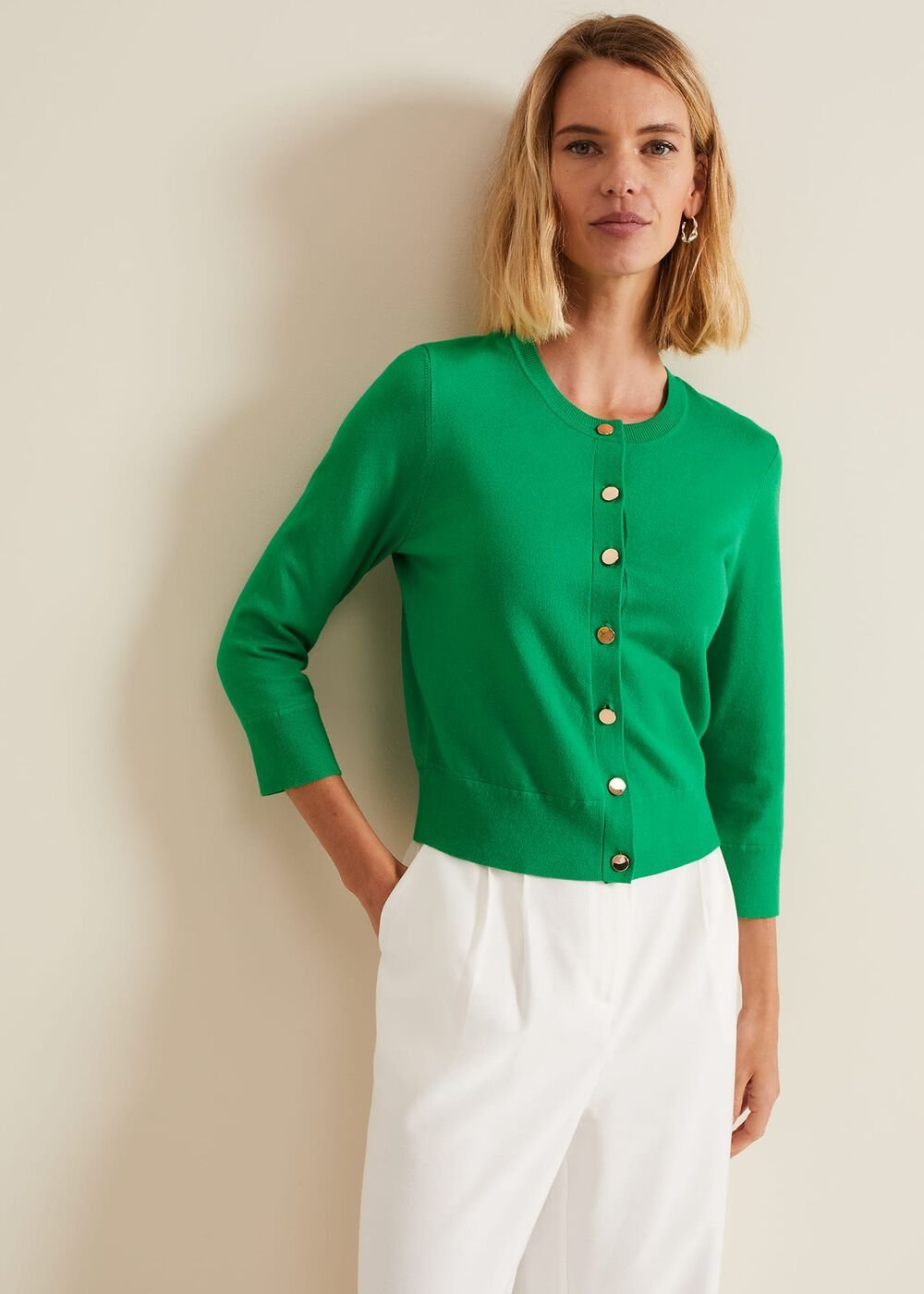Robin Button Through Cardigan Green