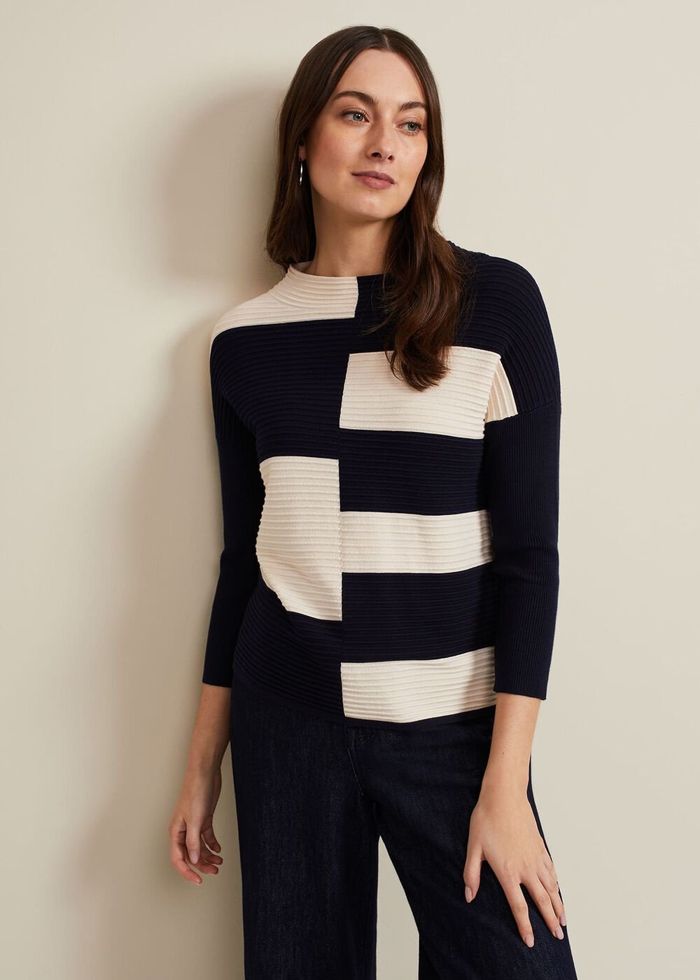 Harper Ripple Top Navy/Ivory
