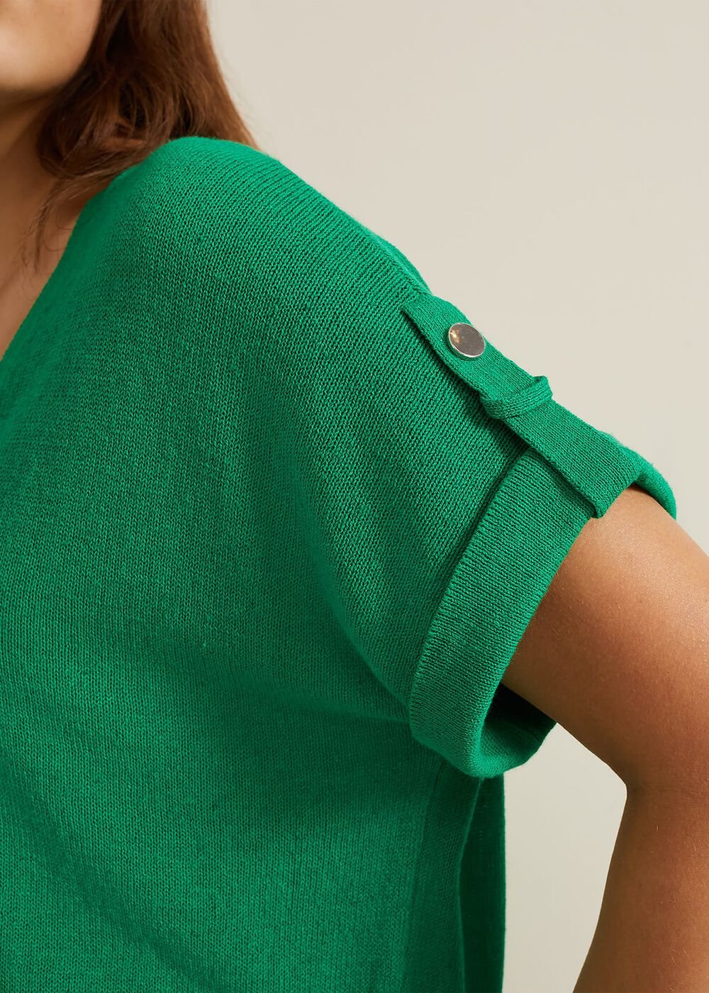 Laura Linen Metal Button Tab Top Green