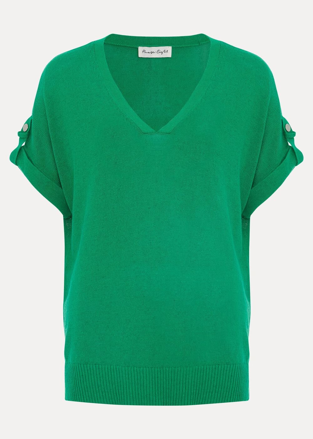 Laura Linen Metal Button Tab Top Green