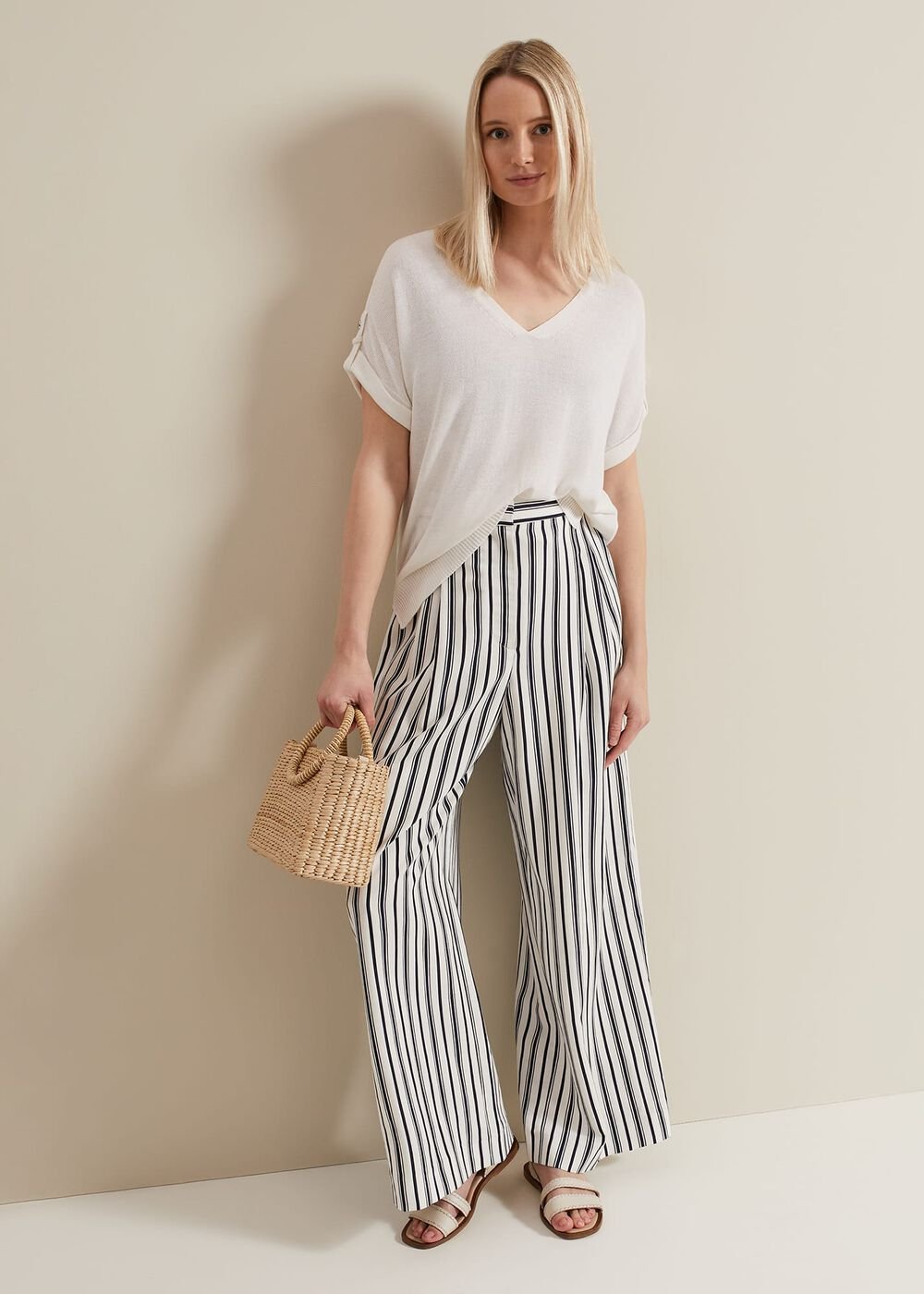 Laura Linen Metal Button Tab Top White