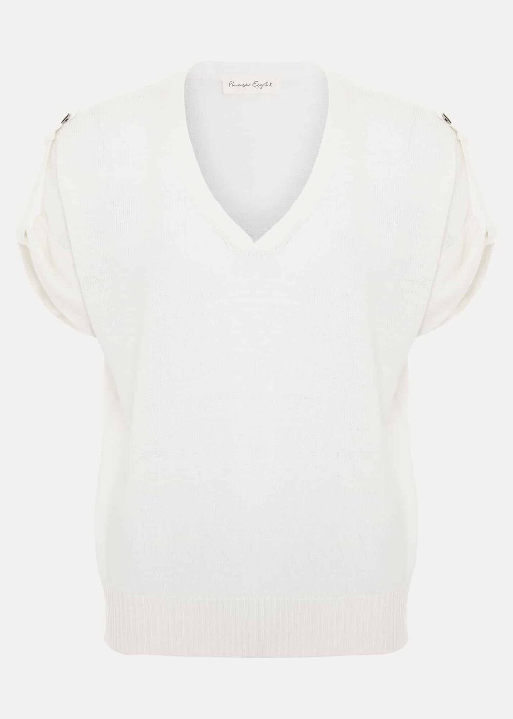 Laura Linen Metal Button Tab Top White
