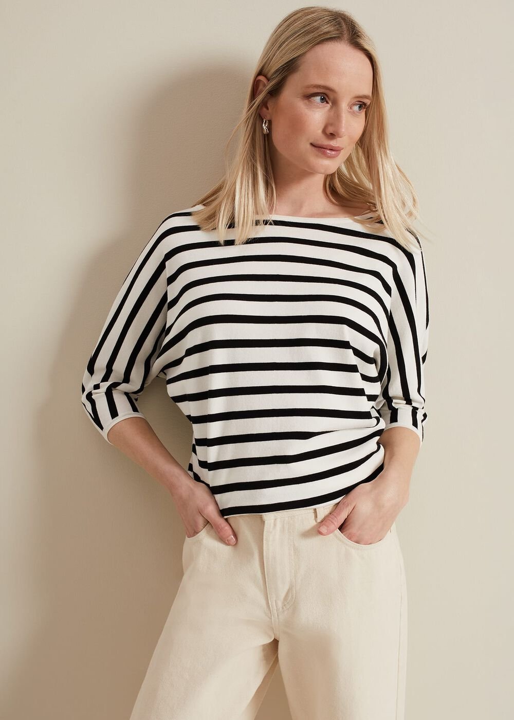 Women's Monochrome Stripe Knit Jumper Black/Ivory