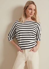 Women's Monochrome Stripe Knit Jumper Black/Ivory