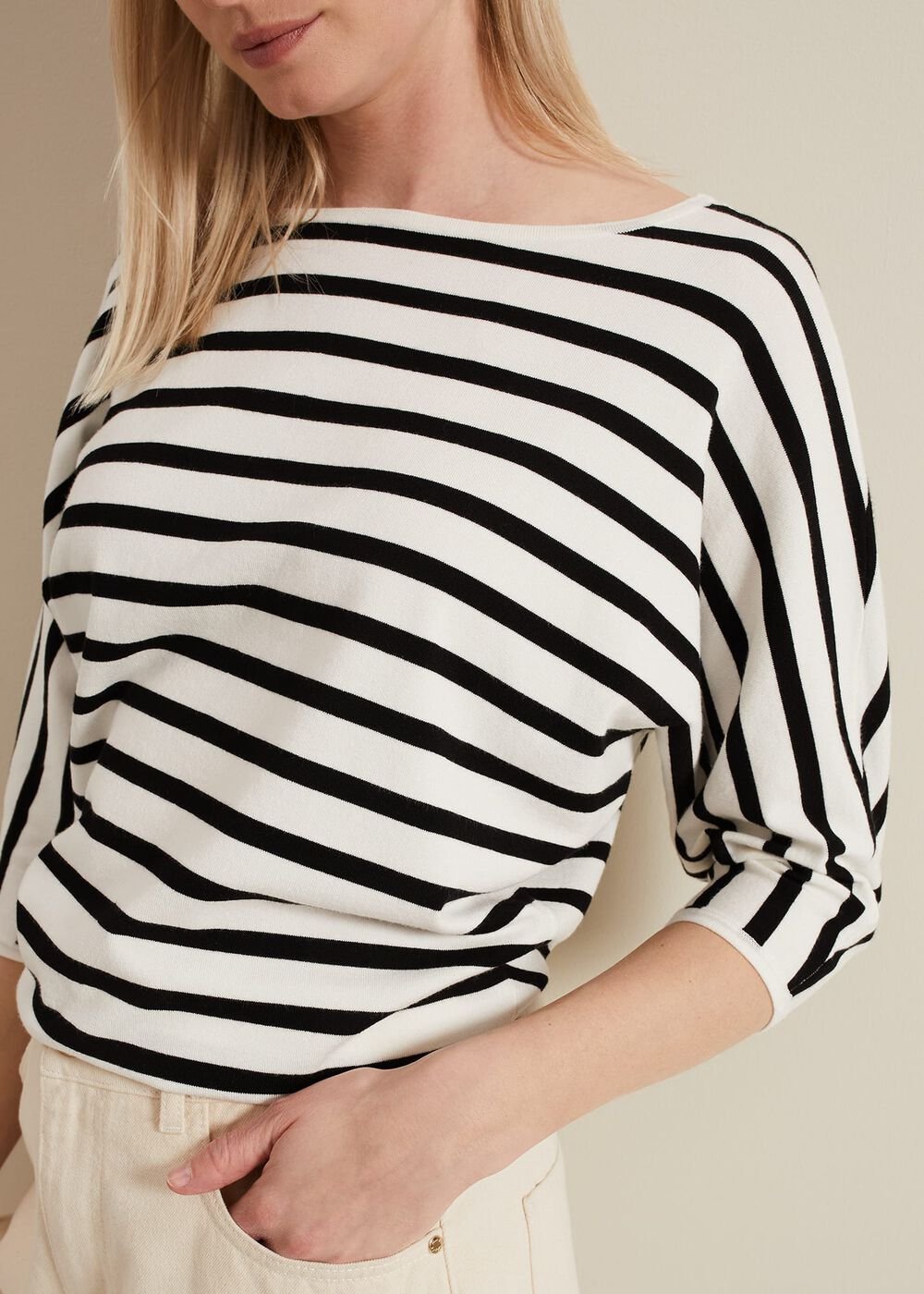 Women's Monochrome Stripe Knit Jumper Black/Ivory