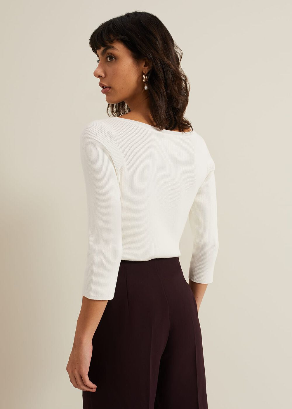 Tannah Ribbed Slash Neck Top Ivory