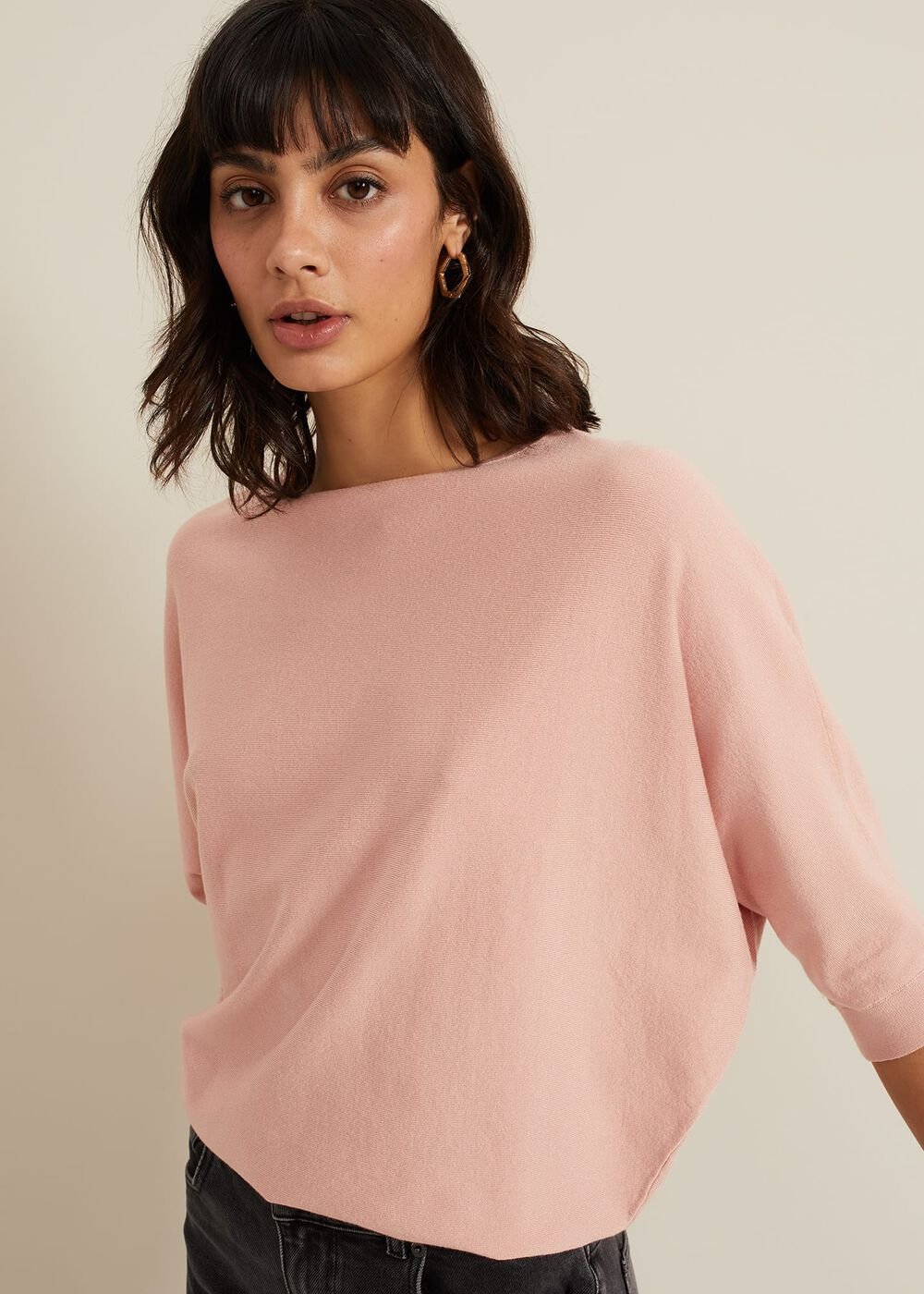 Women's Light Pink Batwing Knitted Jumper Pink