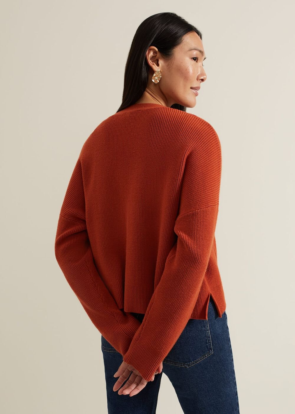 Anna Button Ribbed Cardigan Orange