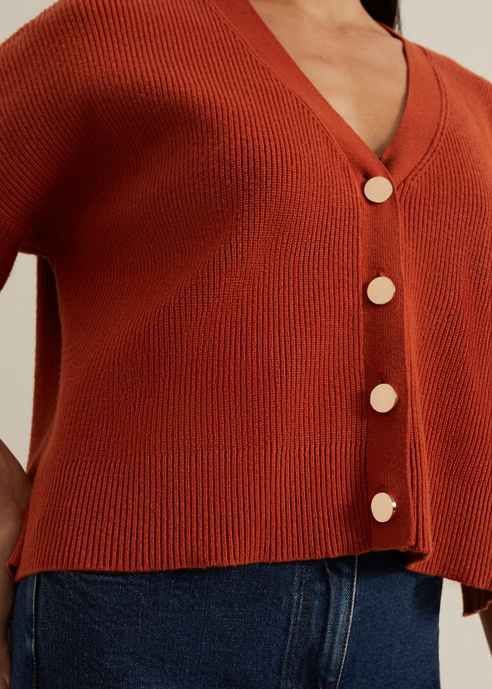 Anna Button Ribbed Cardigan Orange