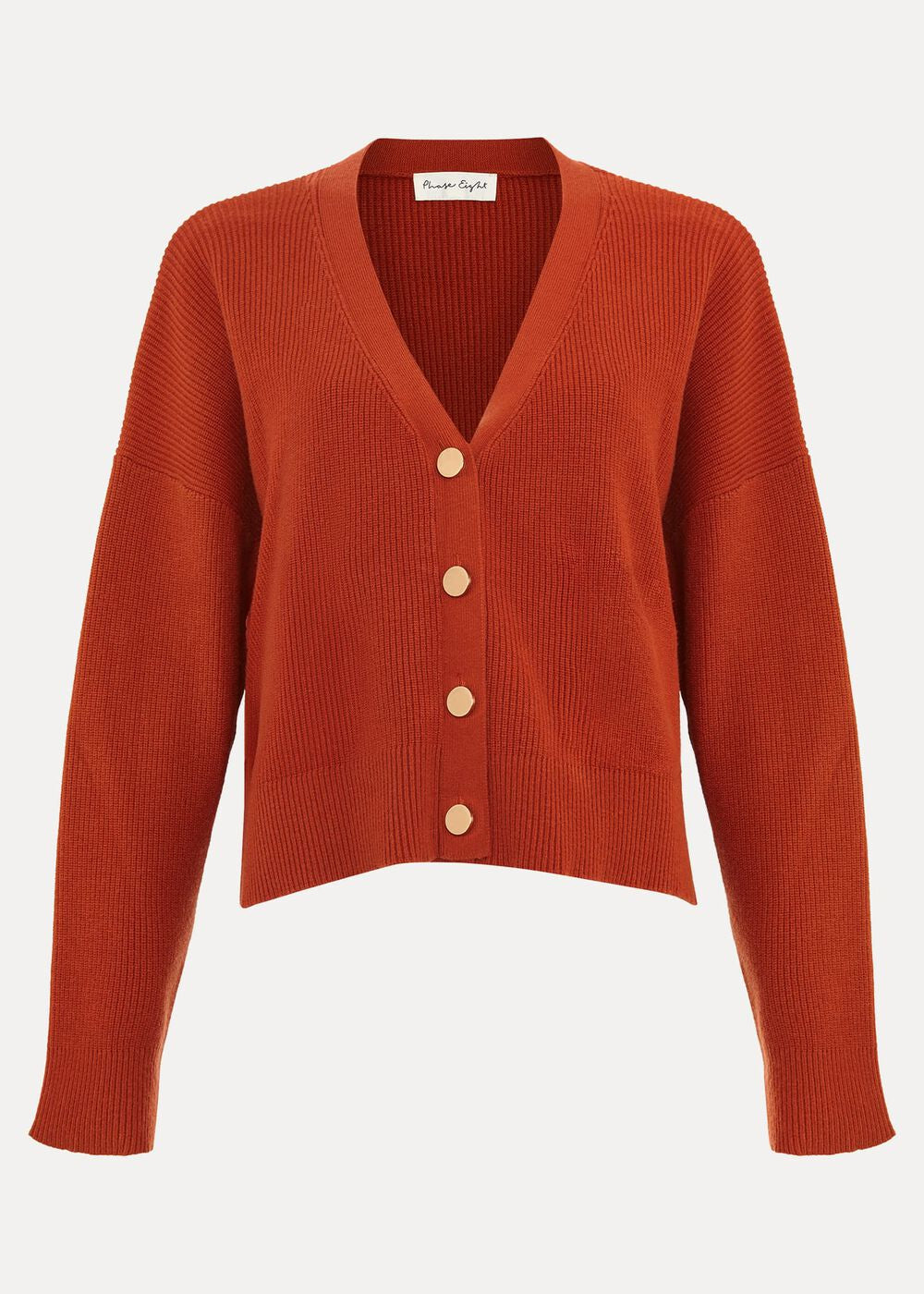 Anna Button Ribbed Cardigan Orange