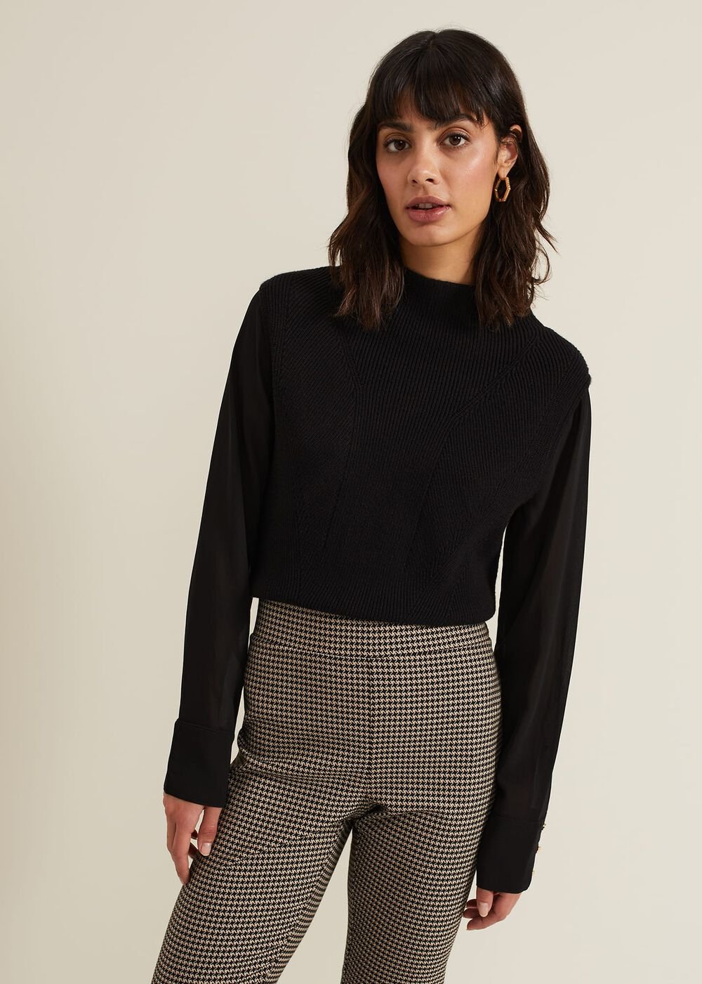Ella Black Woven Sleeve Jumper Black
