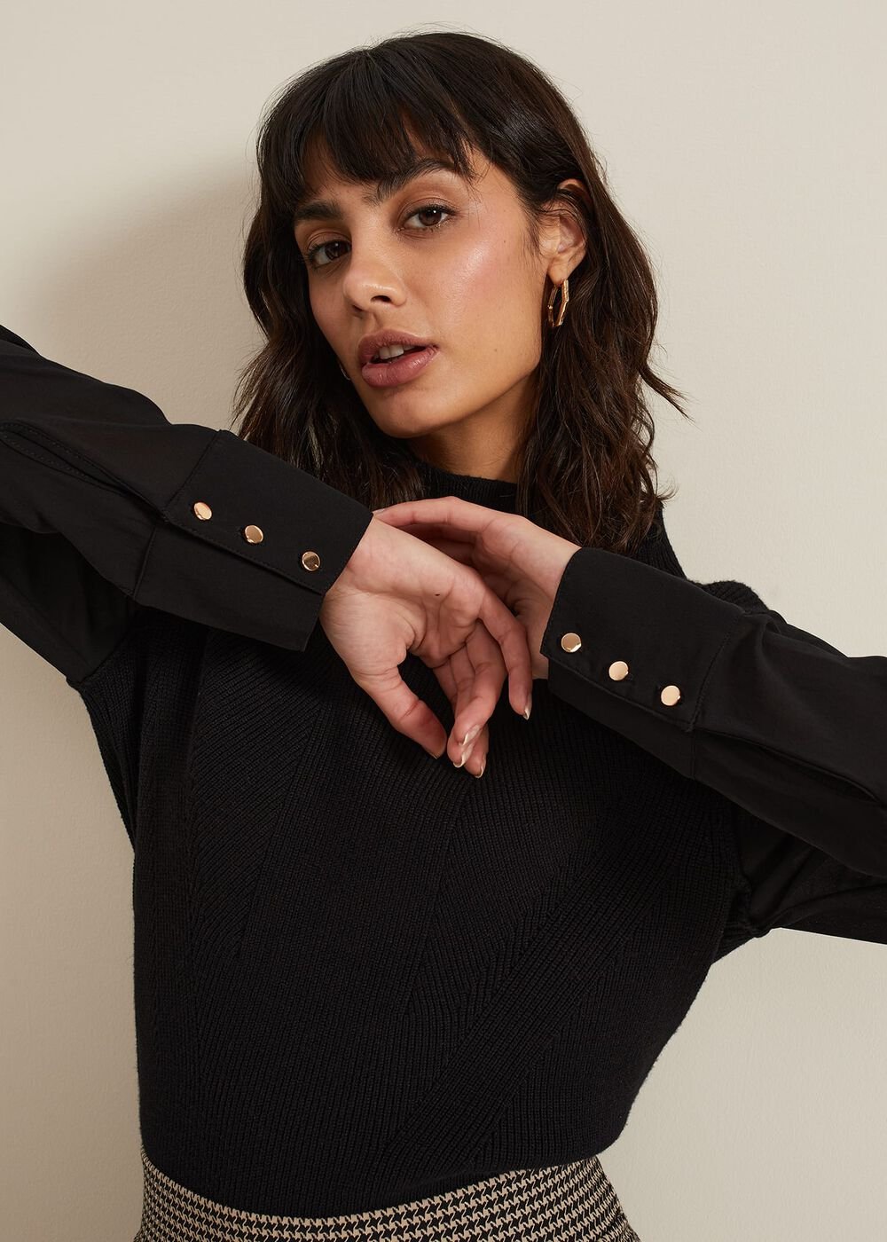 Ella Black Woven Sleeve Jumper Black