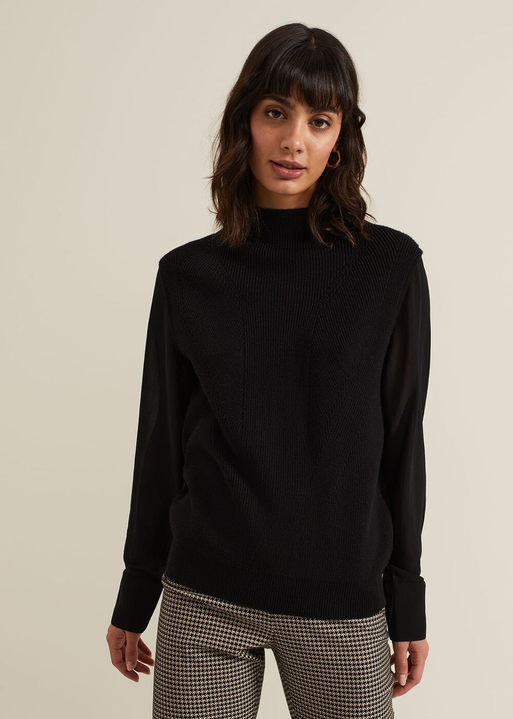 Ella Black Woven Sleeve Jumper Black