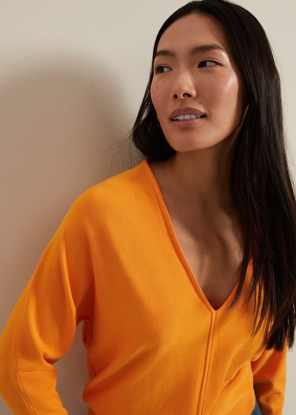 Gina V Neck Batwing Jumper Orange