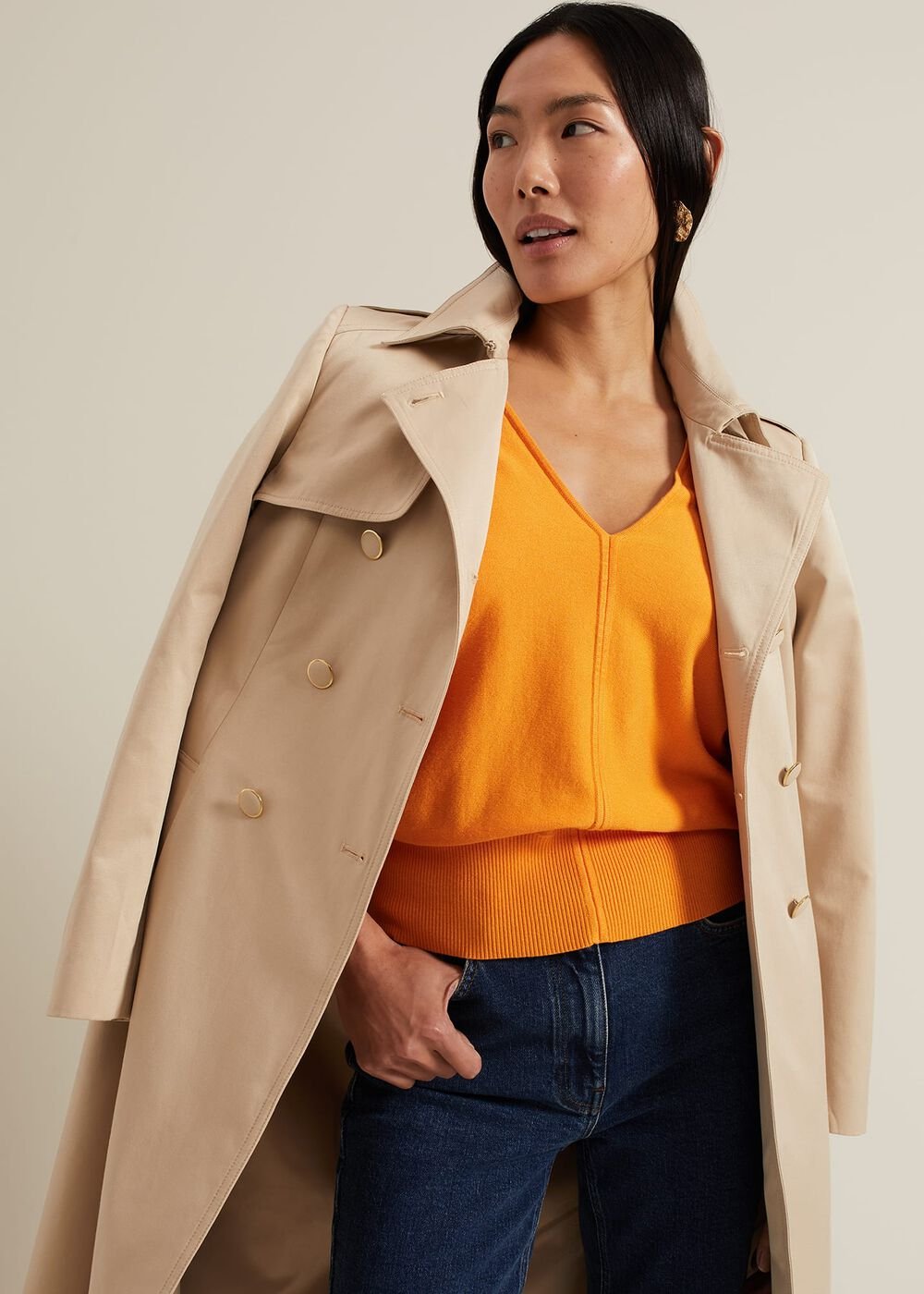 Gina V Neck Batwing Jumper Orange