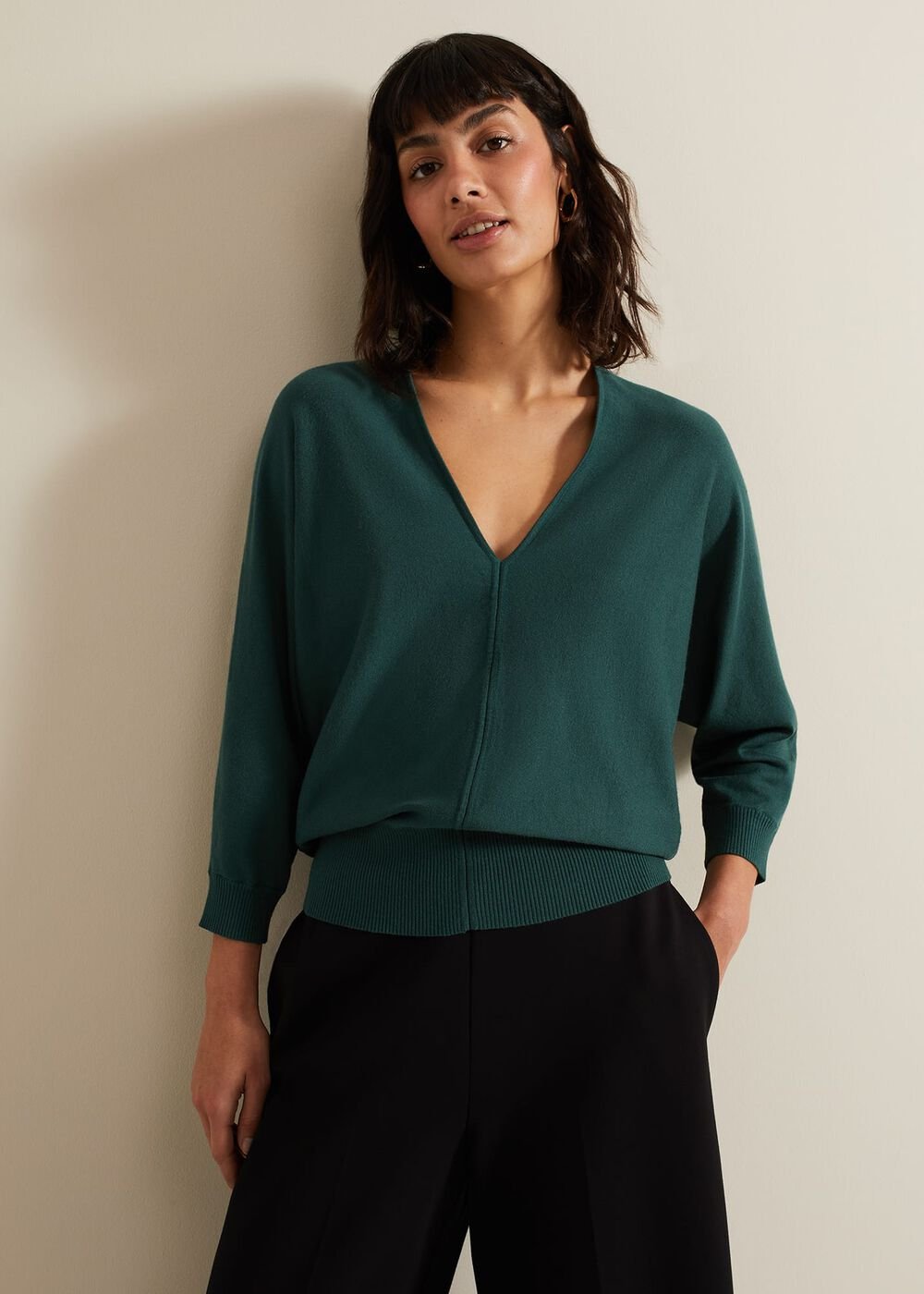 Gina V Neck Batwing Jumper Green