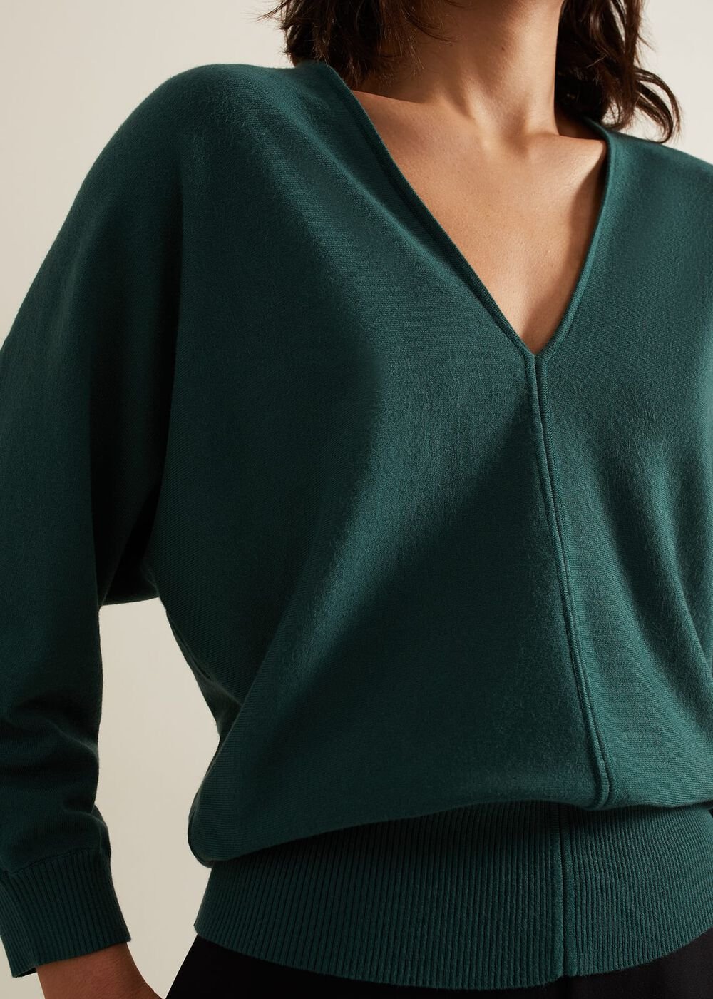 Gina V Neck Batwing Jumper Green