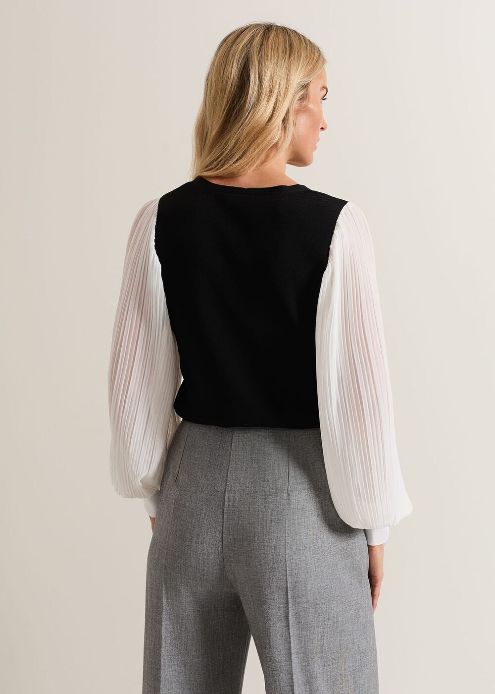 Maple V Neck Woven Sleeve Jumper Black