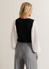 Maple V Neck Woven Sleeve Jumper Black