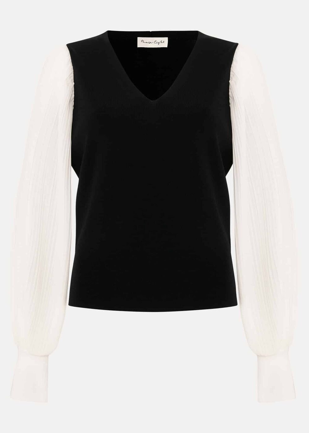 Maple V Neck Woven Sleeve Jumper Black