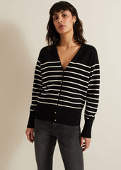 Nina V Neck Stripe Cardigan Black/Ivory