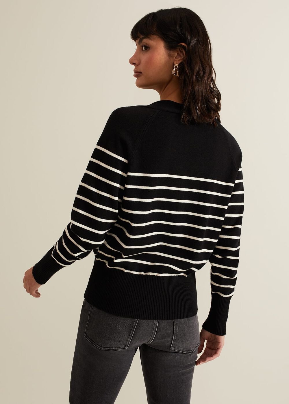 Nina V Neck Stripe Cardigan Black/Ivory