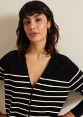 Nina V Neck Stripe Cardigan Black/Ivory
