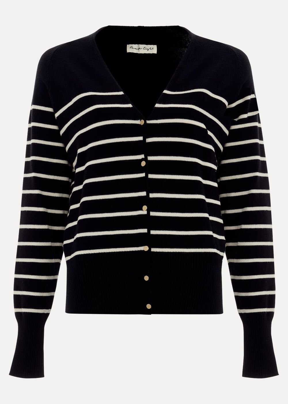 Nina V Neck Stripe Cardigan Black/Ivory