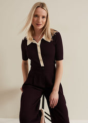 Rosie Tipped Collar Top Burgundy