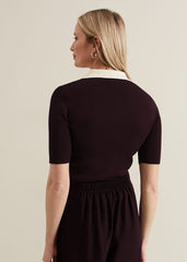 Rosie Tipped Collar Top Burgundy